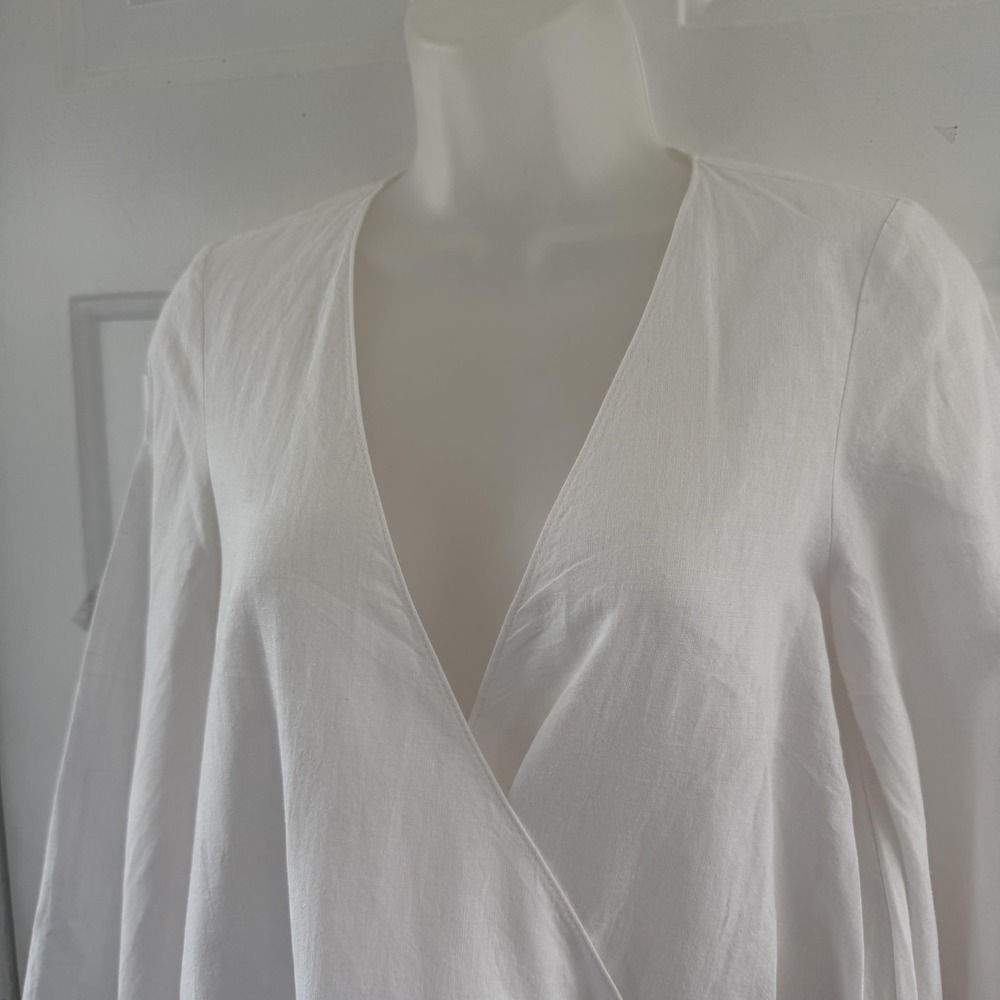 Caroline Constas Brynn Cover Up Womens XS White Blue Embroidered Ruffle Hem - Picture 10 of 16